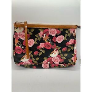 Cavalcanti Women's Black Genuine Italian Leather Floral Purse Wristlet